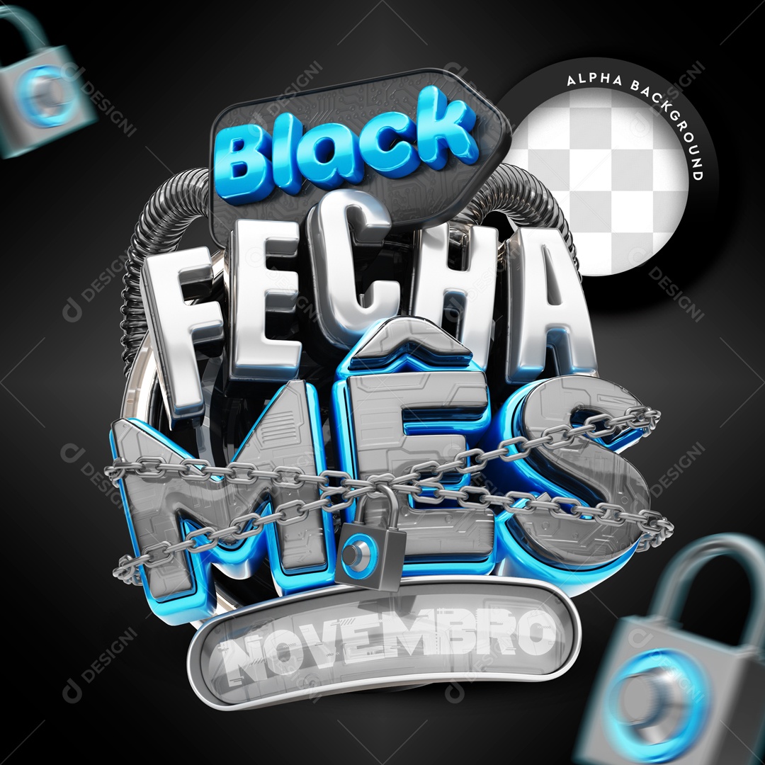 Selo 3D Azul Black Fecha Mês Novembro Para Composição PSD