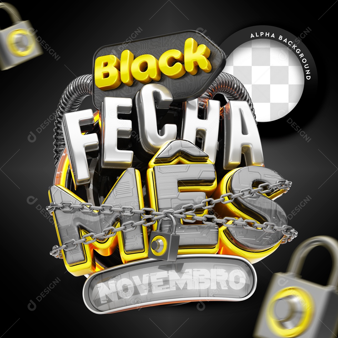 Selo 3D Amarelo Black Fecha Mês Novembro Para Composição PSD