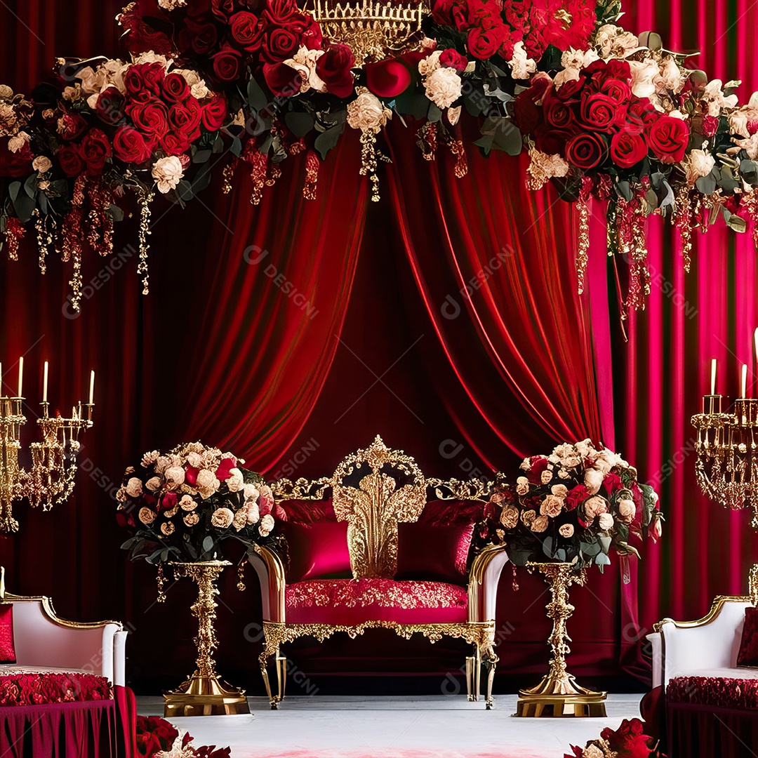 Cenário de casamento cadeiras almofadadas