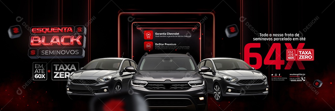 Campanha Publicitaria Carrossel Concessionária Esquenta Black Seminovos Toda a nossa Frota de Seminovos Parcelado Social Media PSD Editável