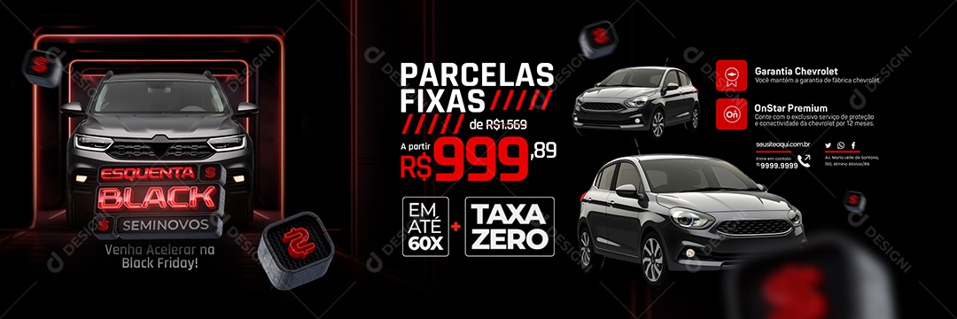 Campanha Publicitaria Carrossel Concessionária Esquenta Black Seminovos Parcelas Fixas Social Media PSD Editável