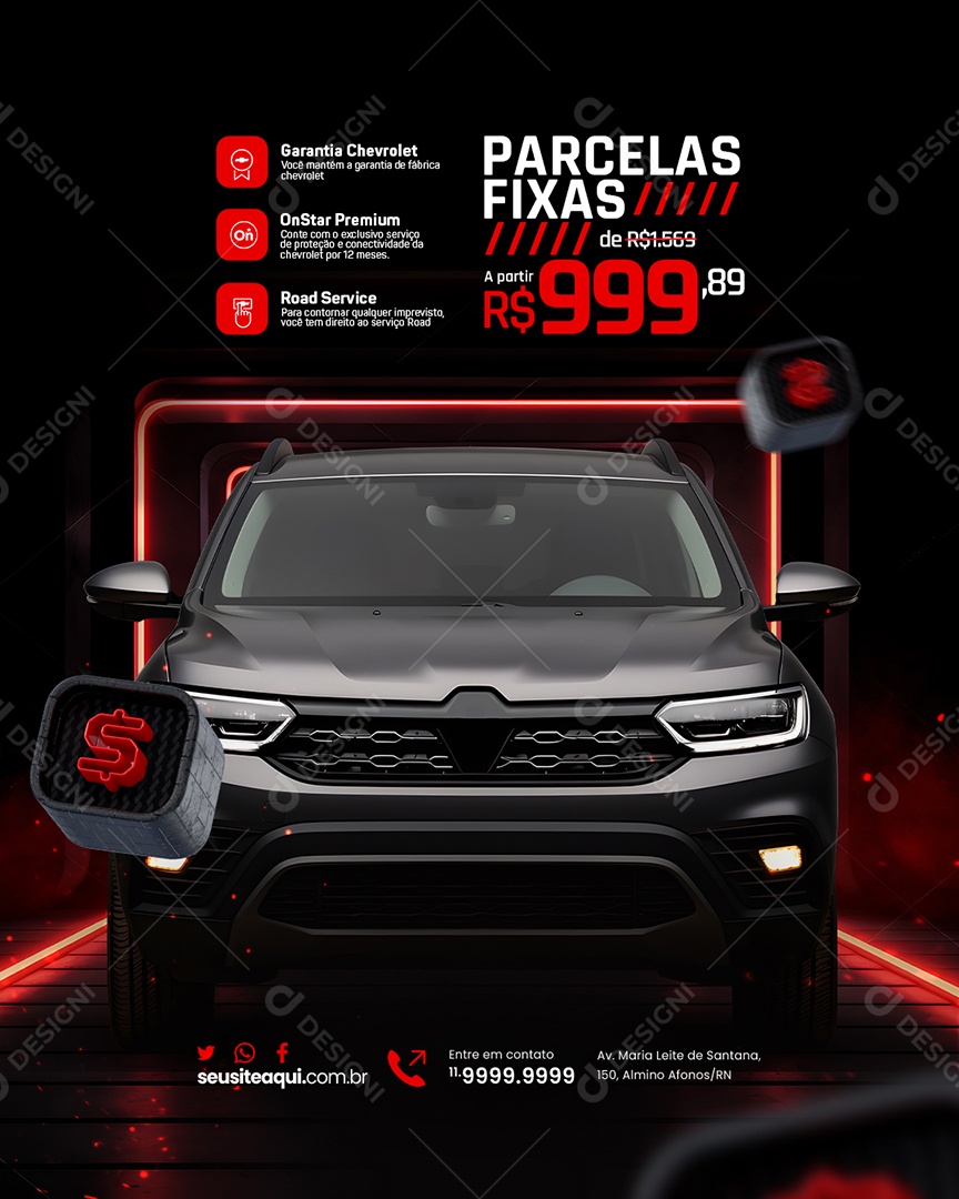 Campanha Publicitaria Flyer Concessionária Parcelas Fixas Social Media PSD Editável