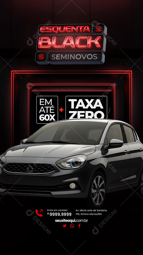 Story Campanha Publicitaria Concessionária Esquenta Black Seminovos Taxa Zero Social Media PSD Editável