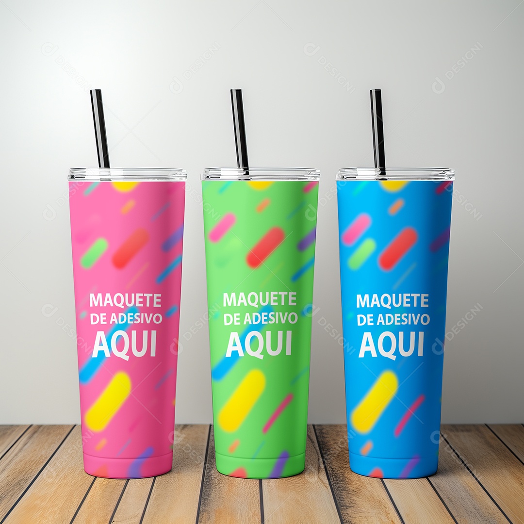 Mockup Três Copos Três Canudos PSD Editável