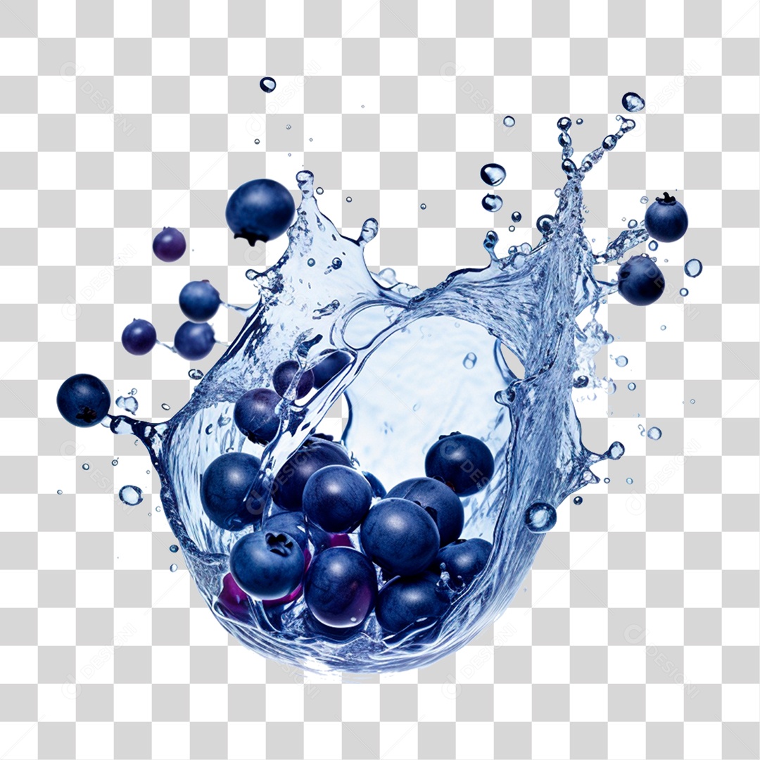 Mirtilos em Splash de Água PNG Transparente