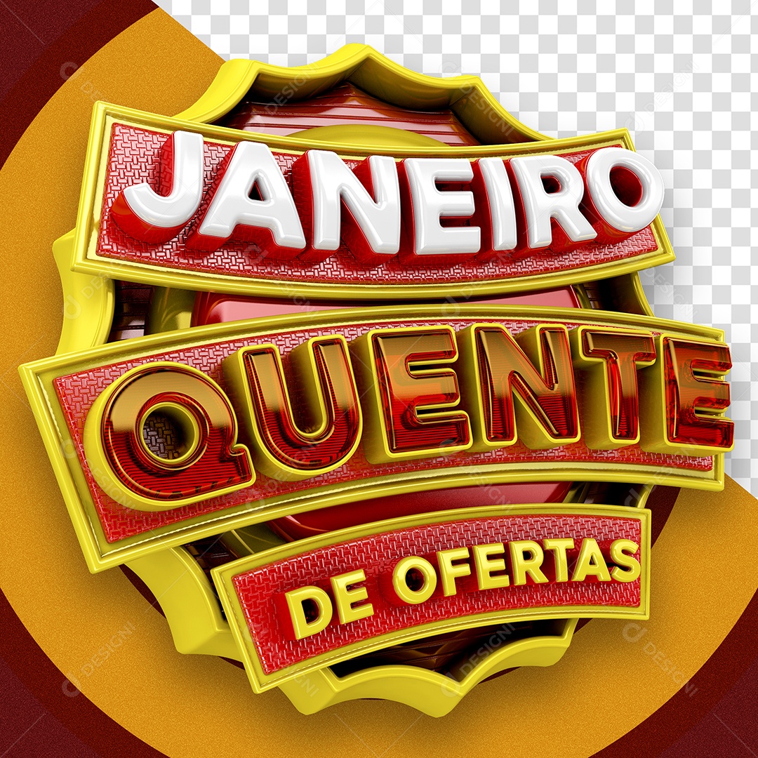 Janeiro Quente de Ofertas Selo 3D Branco Vermelho para Composição PSD
