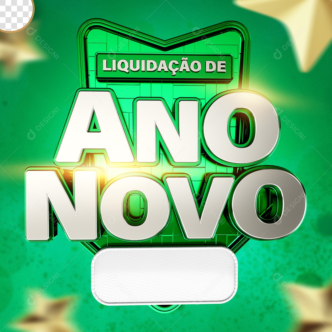 Liquidação Ano Novo Selo 3D Verde Branco para Composição PSD