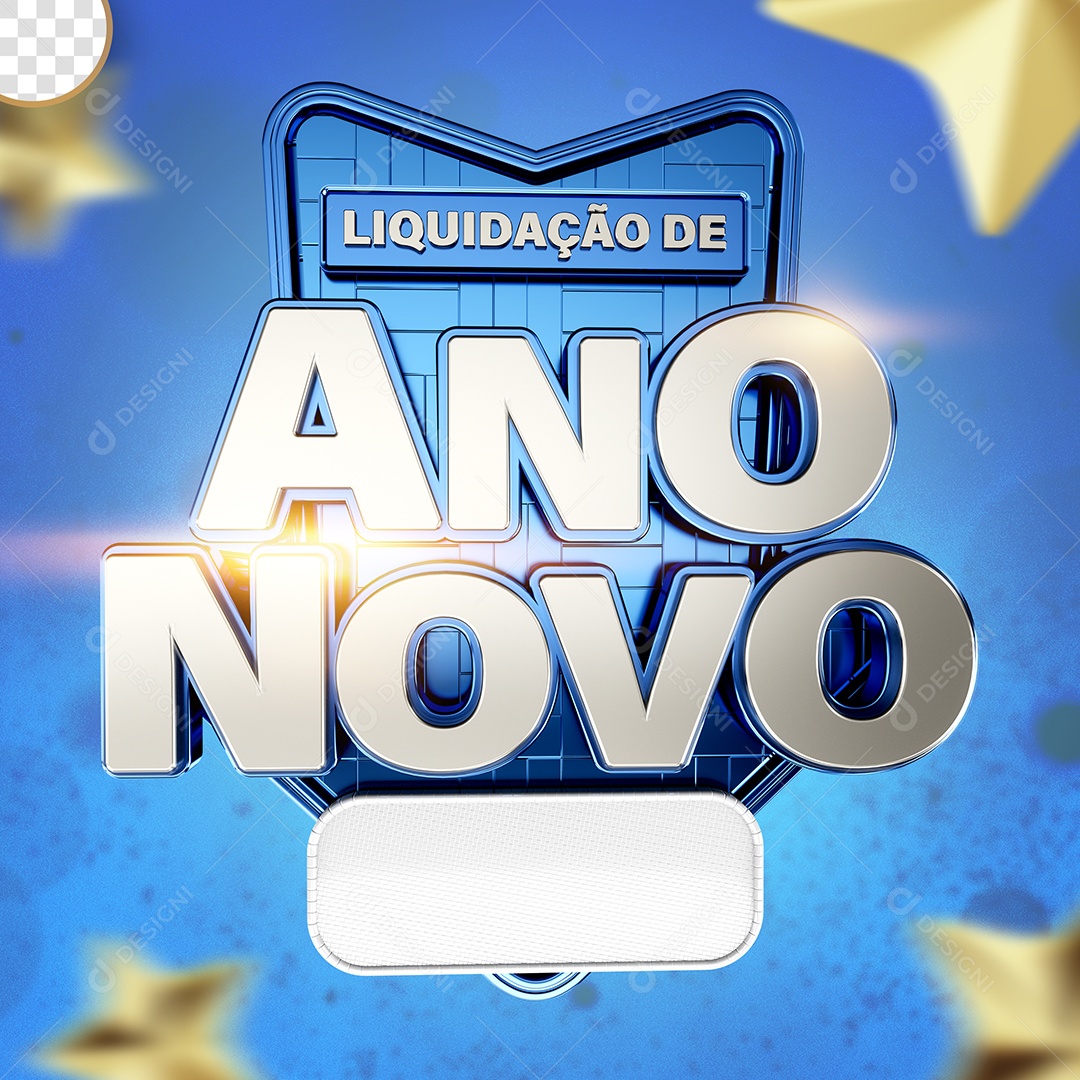 Liquidação Ano Novo Selo 3D Azul Branco para Composição PSD