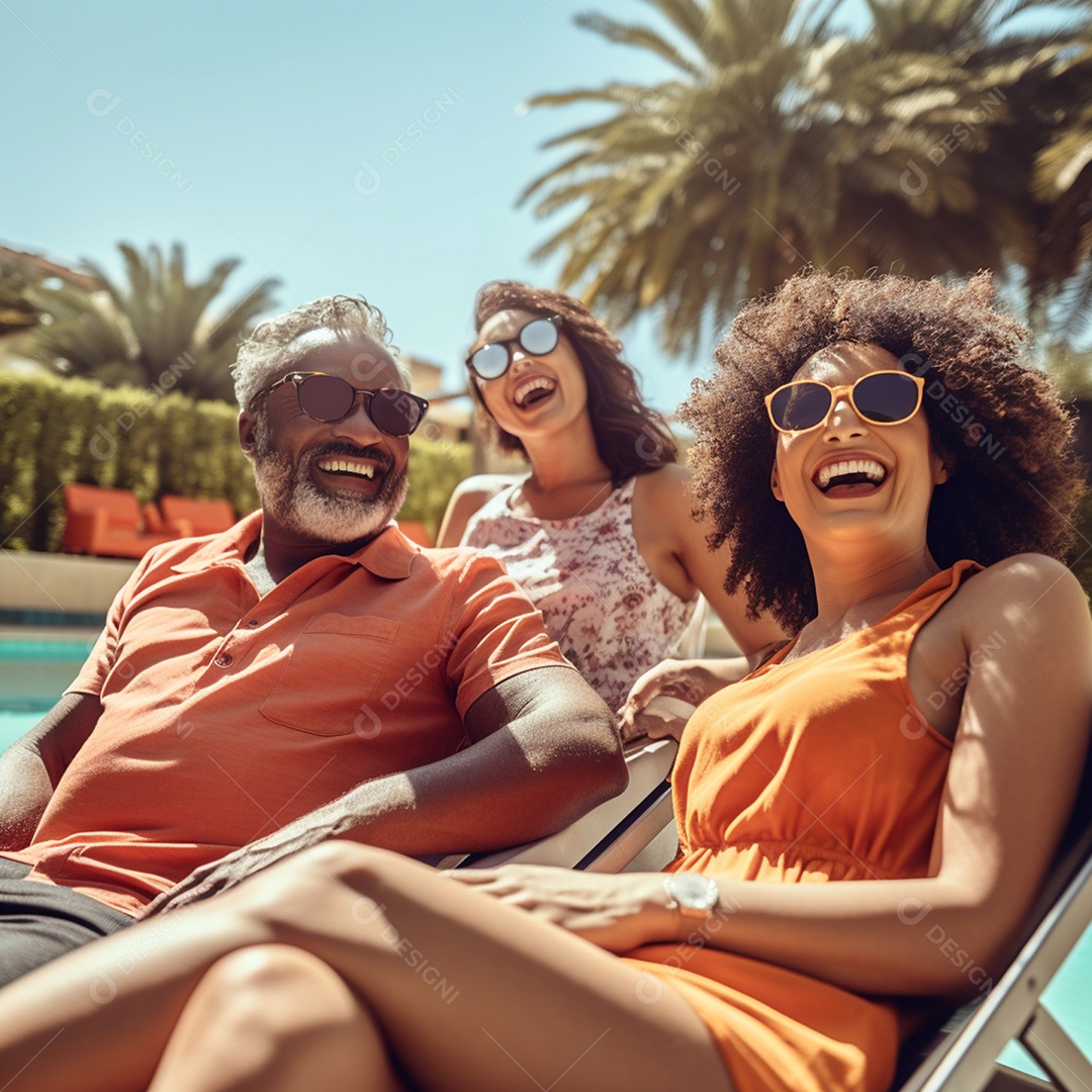 Pessoas sentadas na piscina reclinável