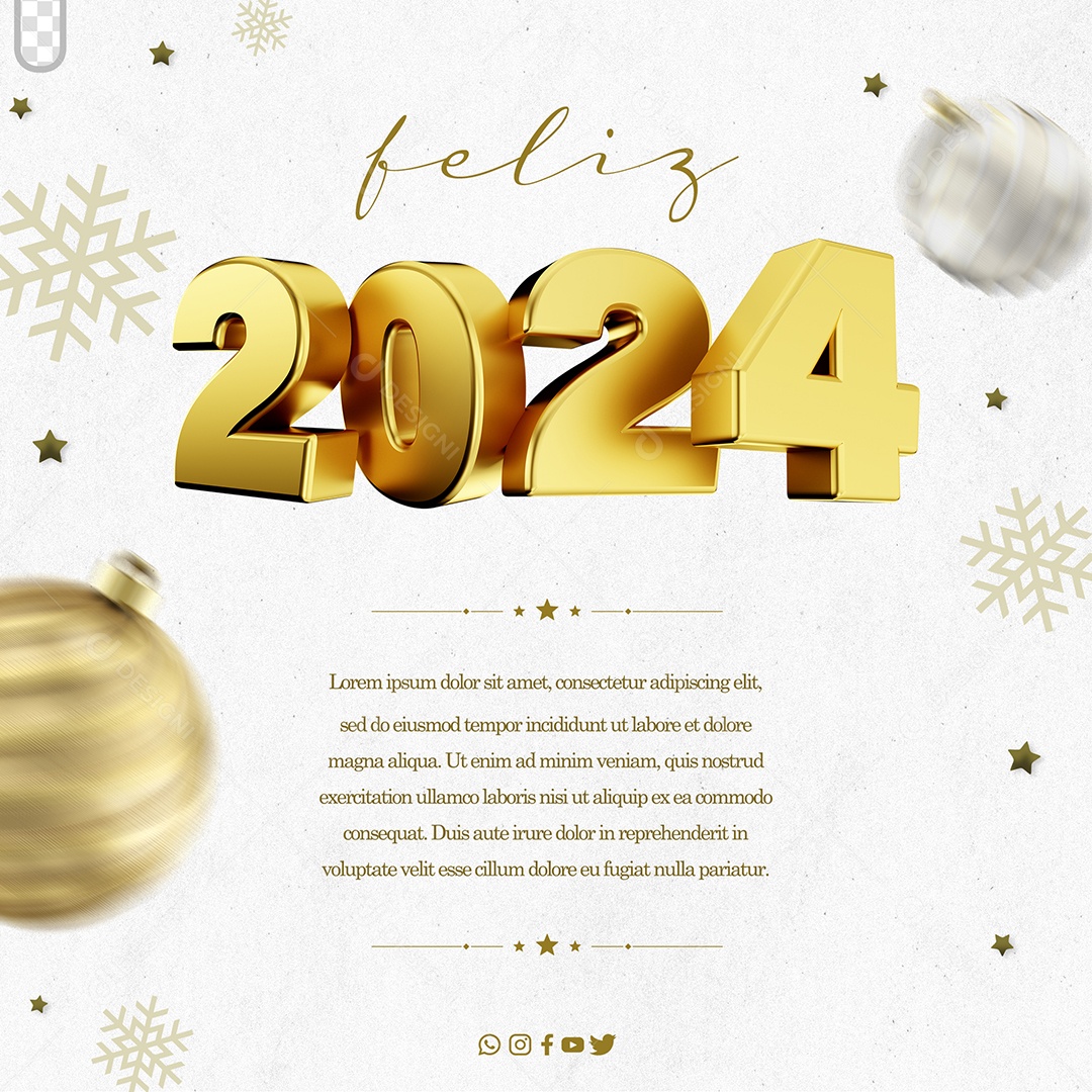 Feliz 2024 Ano Novo Social Media PSD Editável