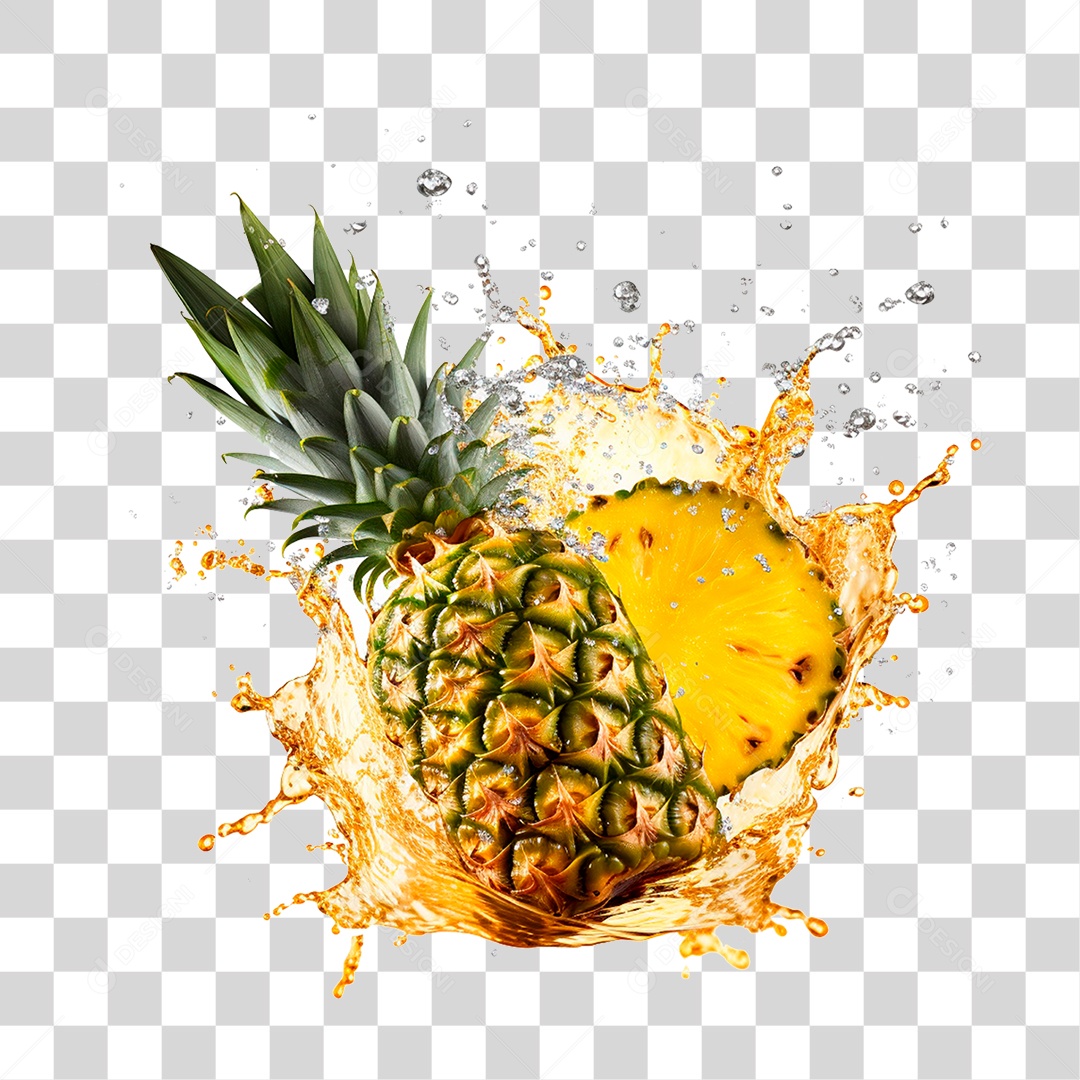 Abacaxi em Splash de Água PNG Transparente