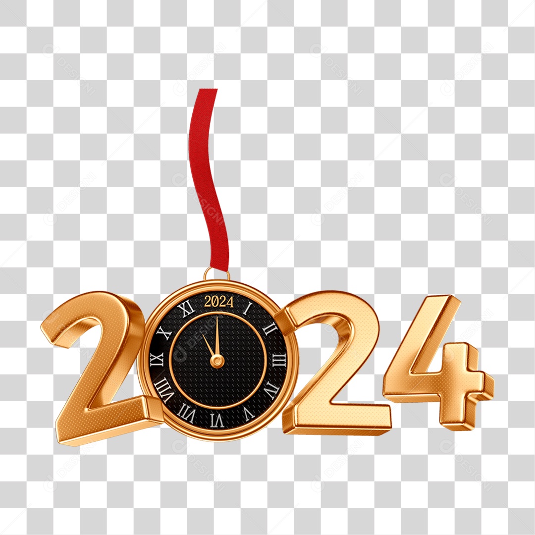 Elemento 3D 2024 Relógio PNG Transparente