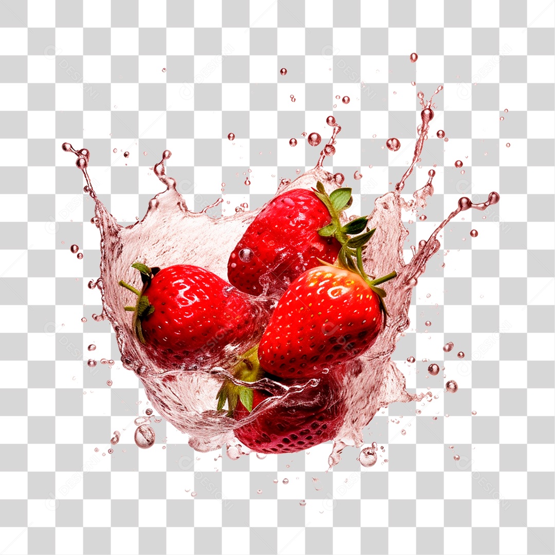 Morangos em Splash de Água PNG Transparente