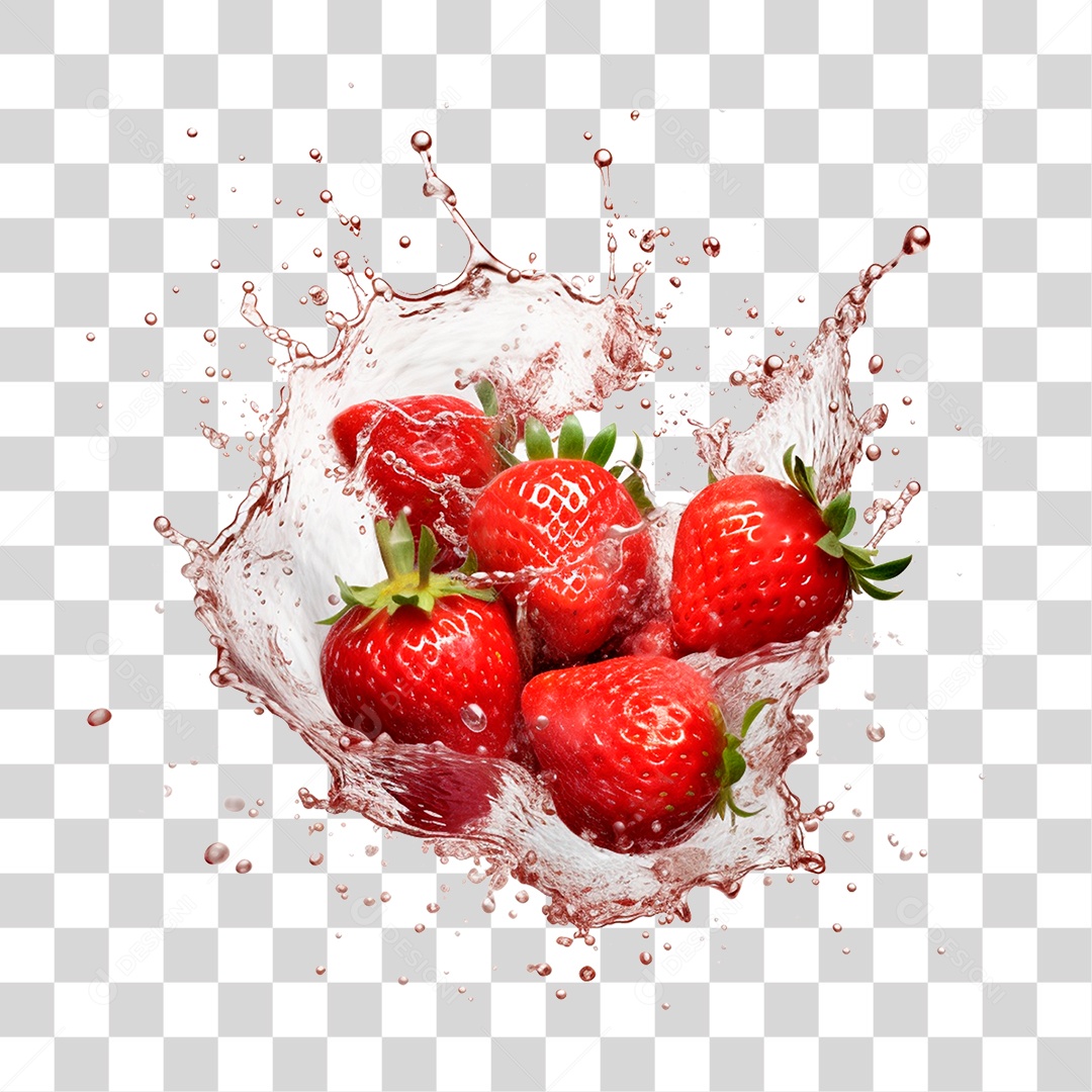 Morangos em Splash de Água PNG Transparente
