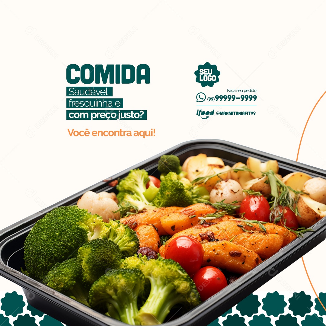 Marmitaria Fit Restaurante Comida Saudável Fresquinha e com Preço Justo Social Media PSD Editável