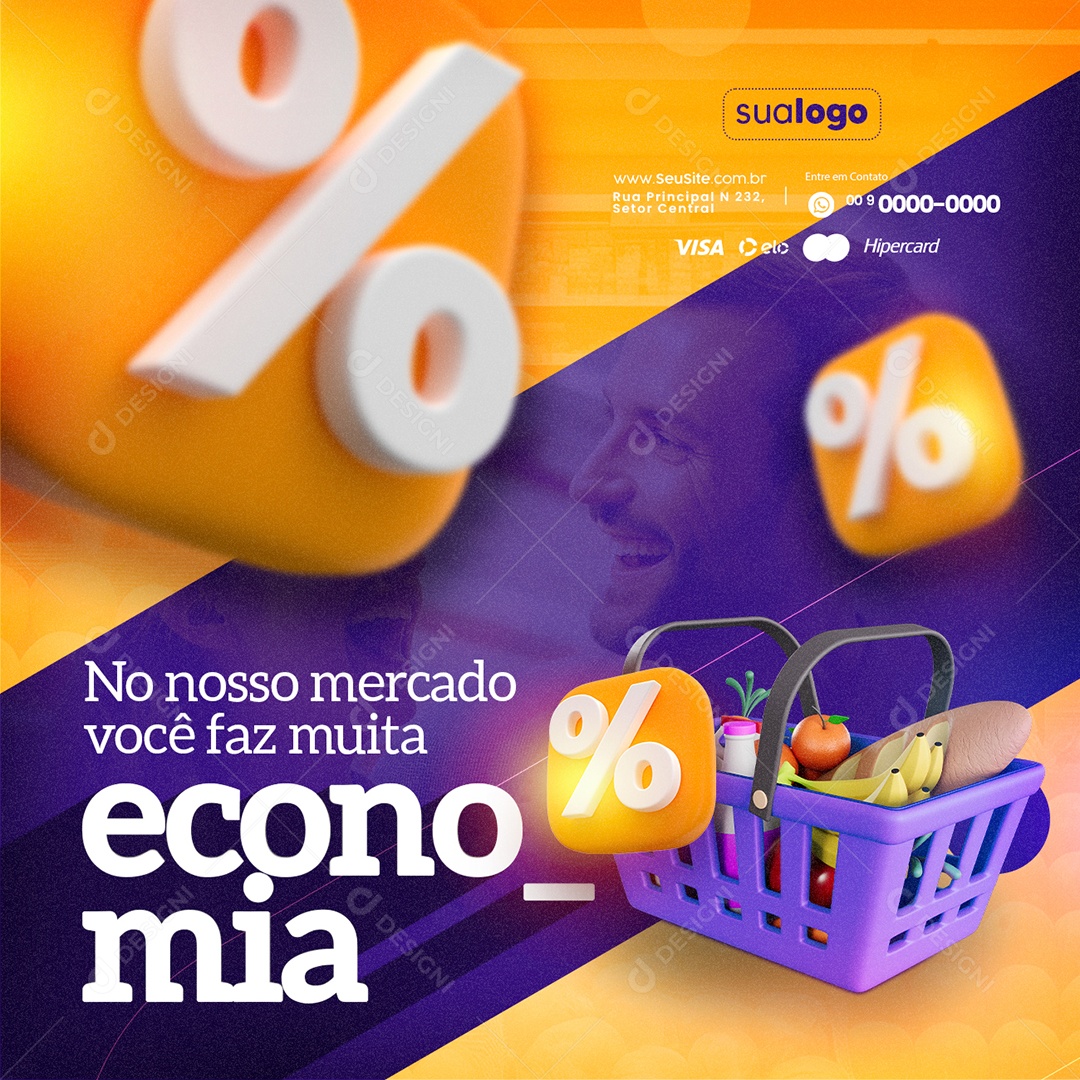 Supermercado No nosso Mercado Você faz Muita Economia Social Media PSD Editável