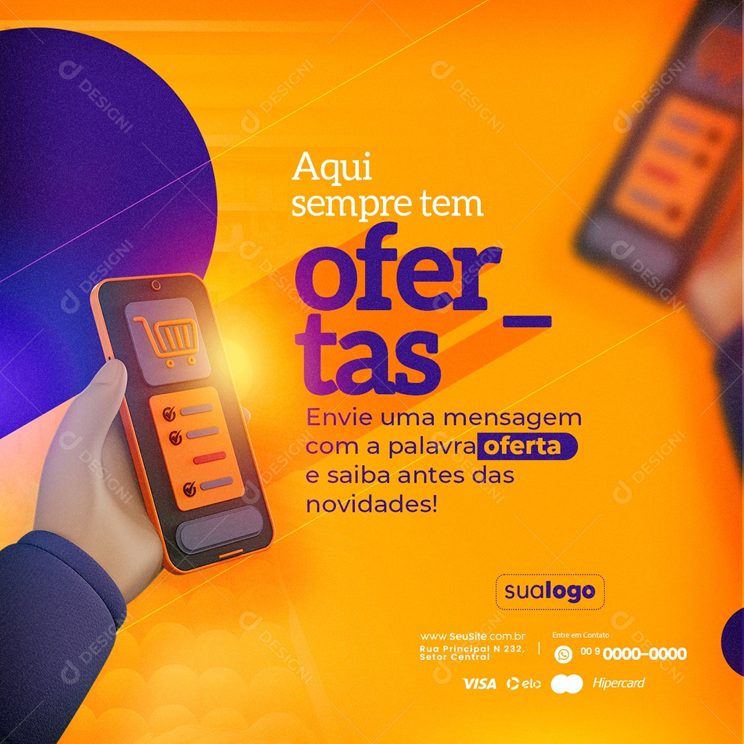 Supermercado Aqui Sempre tem Ofertas Envie uma Mensagem com a Palavra Oferta Social Media PSD Editável