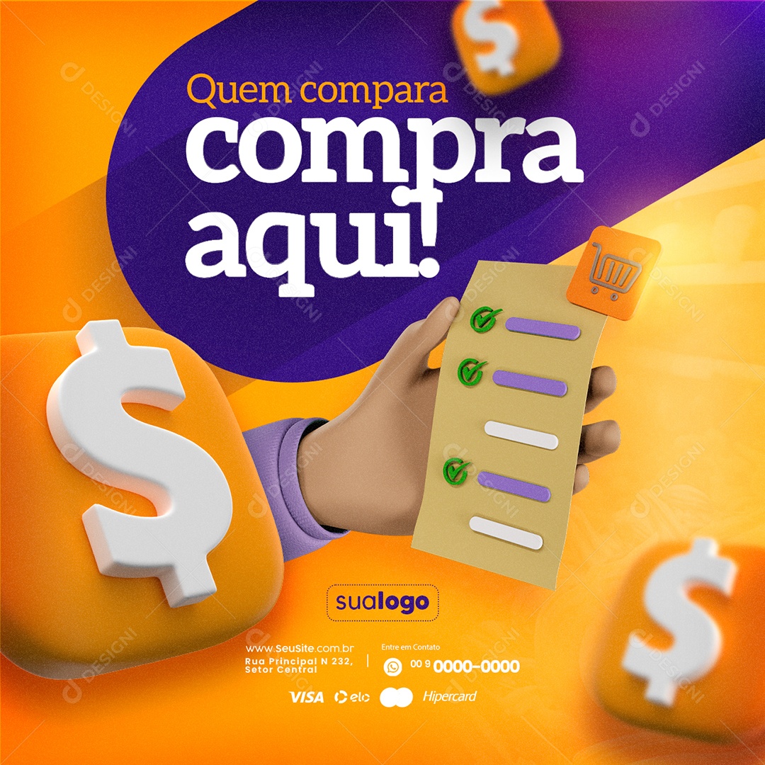 Supermercado Quem Compara Compra Aqui Social Media PSD Editável