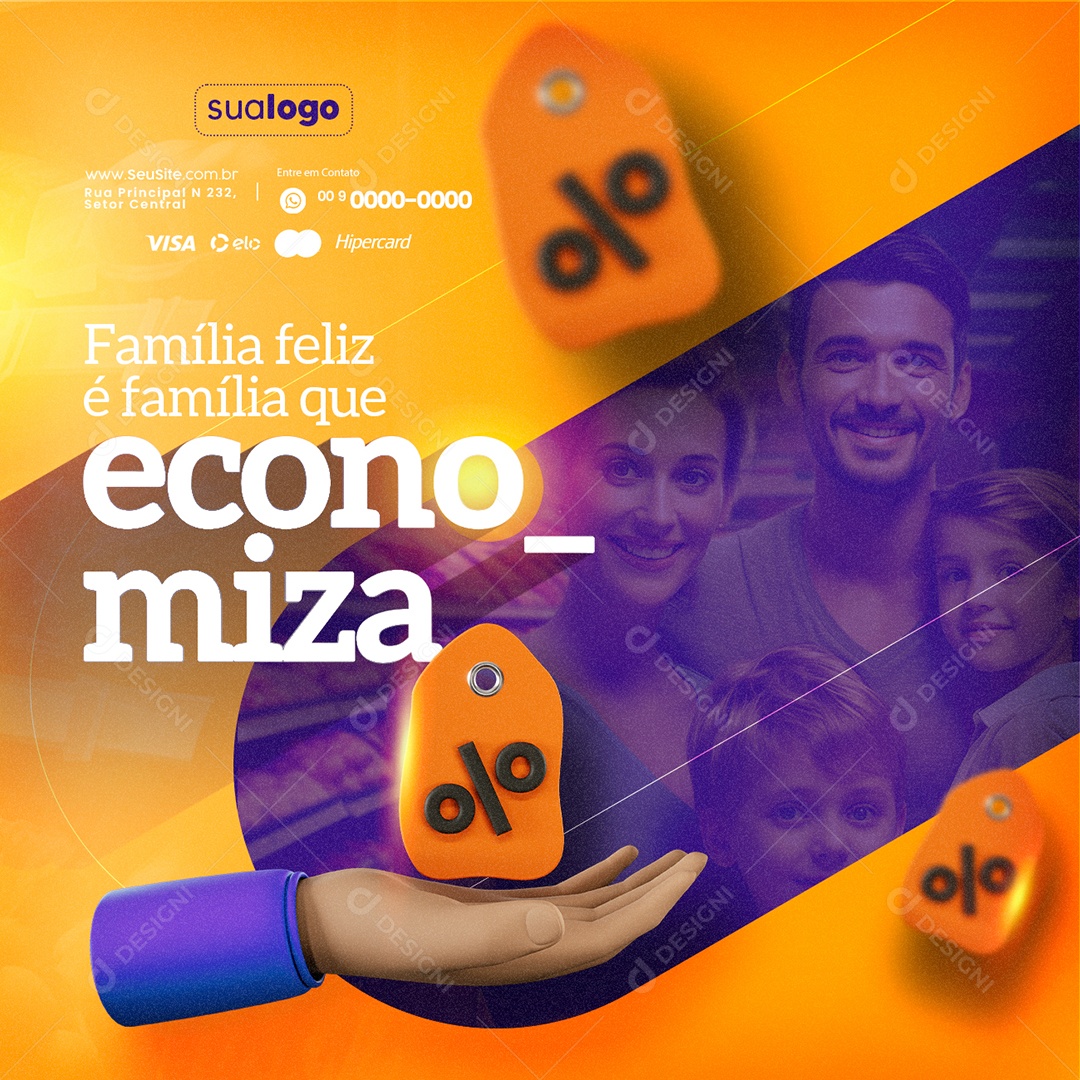 Supermercado Família Feliz é Família que Economiza Social Media PSD Editável