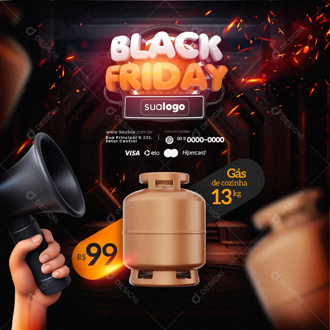 Supermercado Black Friday Gás de Cozinha Social Media PSD Editável