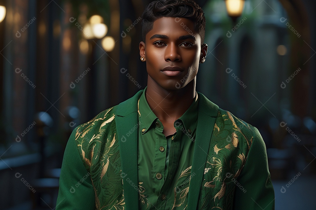 Jovem moreno com roupa verde com detalhes