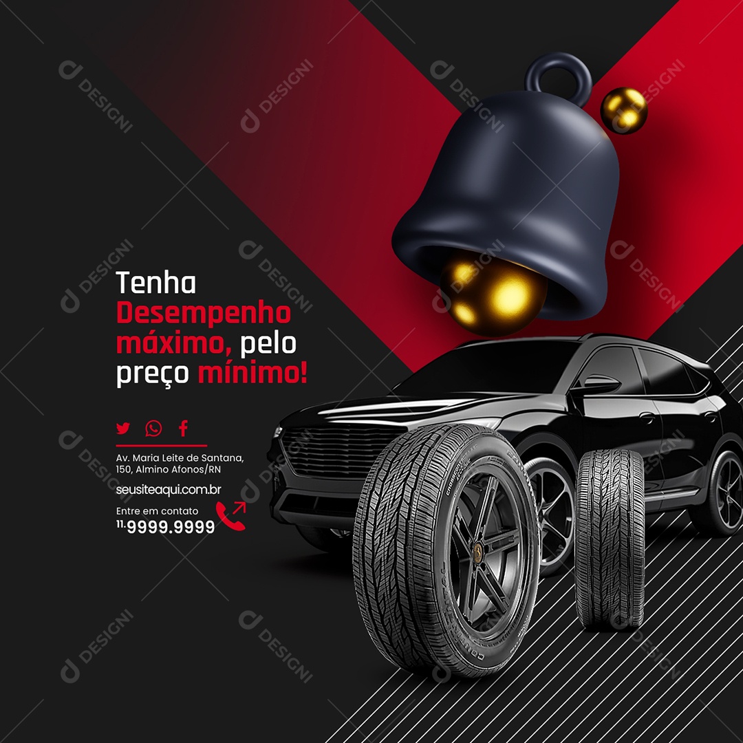 Loja de Pneus Tenha Desempenho Máximo pelo Preço Mínimo Social Media PSD Editável