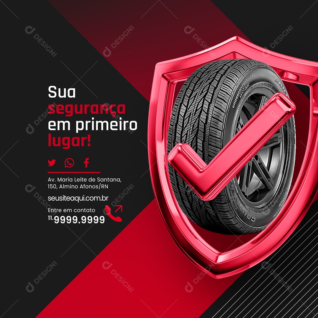 Loja de Pneus sua Segurança em Primeiro Lugar Social Media PSD Editável