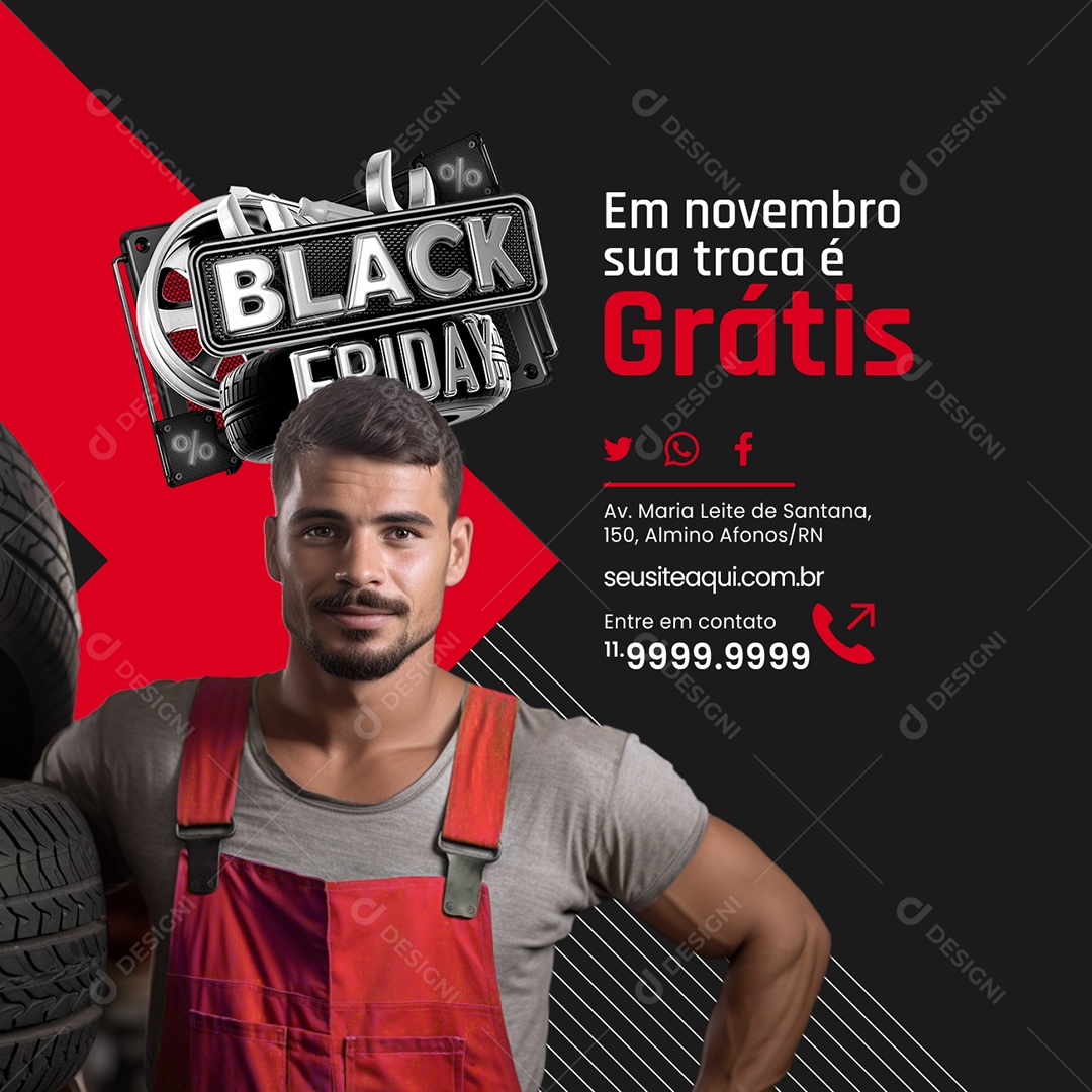 Loja de Pneus Black Friday Em Novembro sua Troca é Grátis Social Media PSD Editável