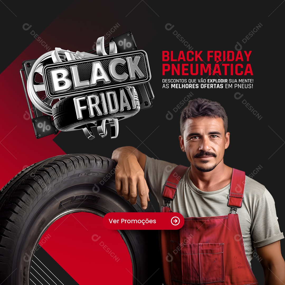 Loja de Pneus Black Friday Pneumática Descontos que Vão Explodir sua Mente Social Media PSD Editável