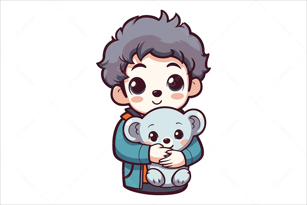Garoto com Urso de Pelúcia Ilustração Vetor EPS + AI