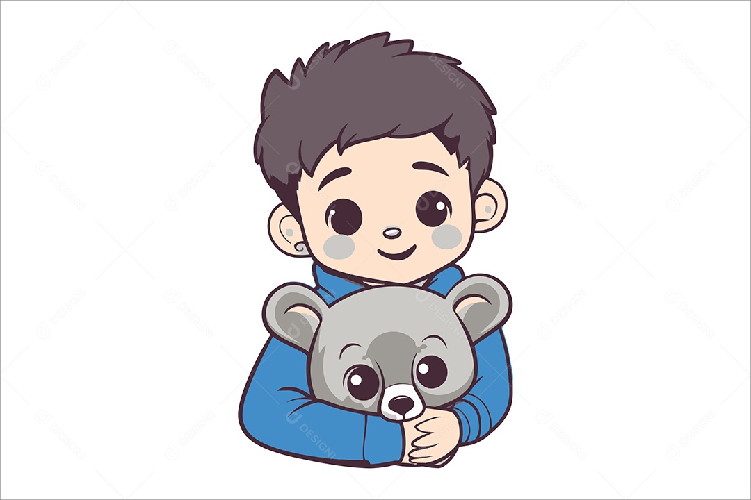 Garoto com Urso de Pelúcia Ilustração Vetor EPS + AI
