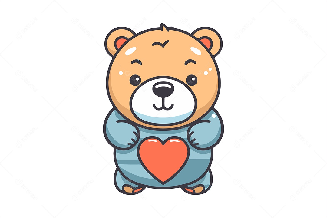 Urso com Coração Ilustração Vetor EPS + AI