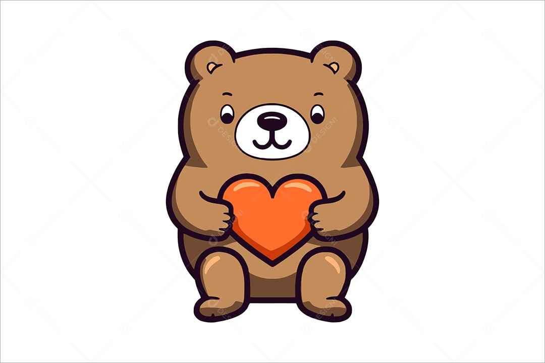 Urso com Coração Ilustração Vetor EPS + AI