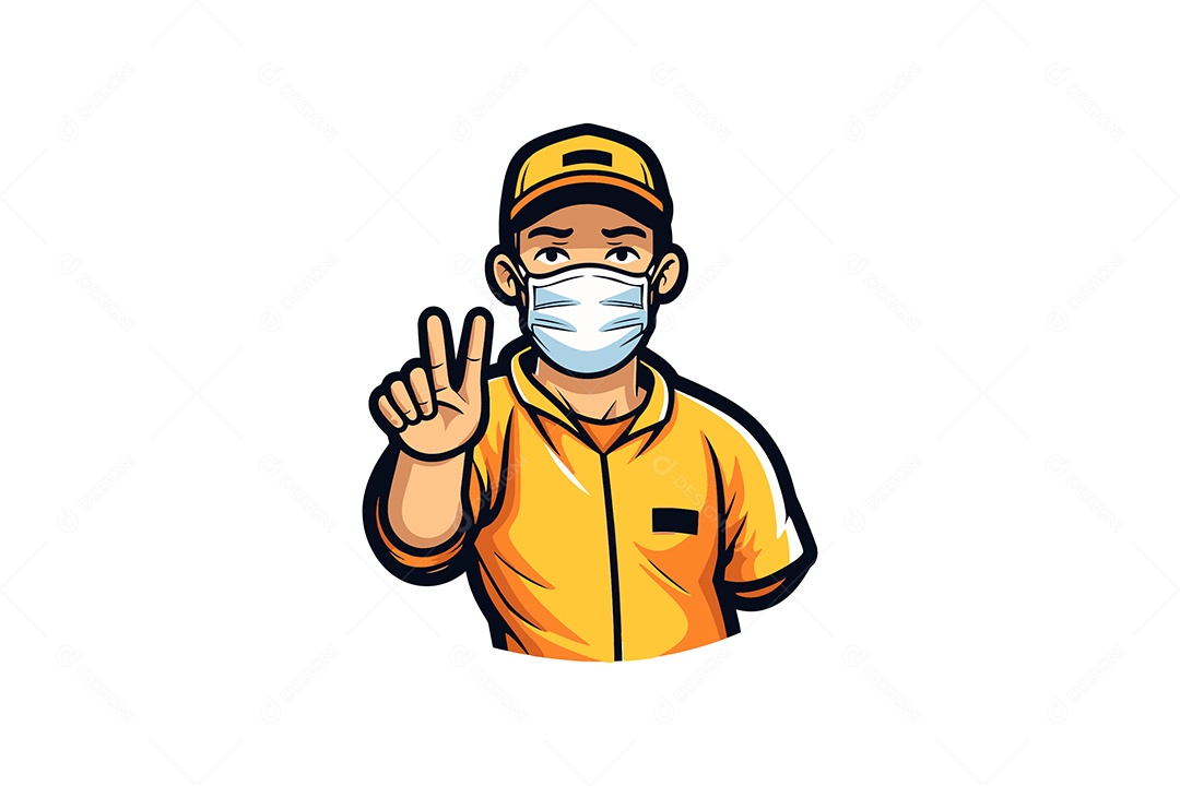 Entregador Usando Máscara Personagem Ilustração EPS + AI