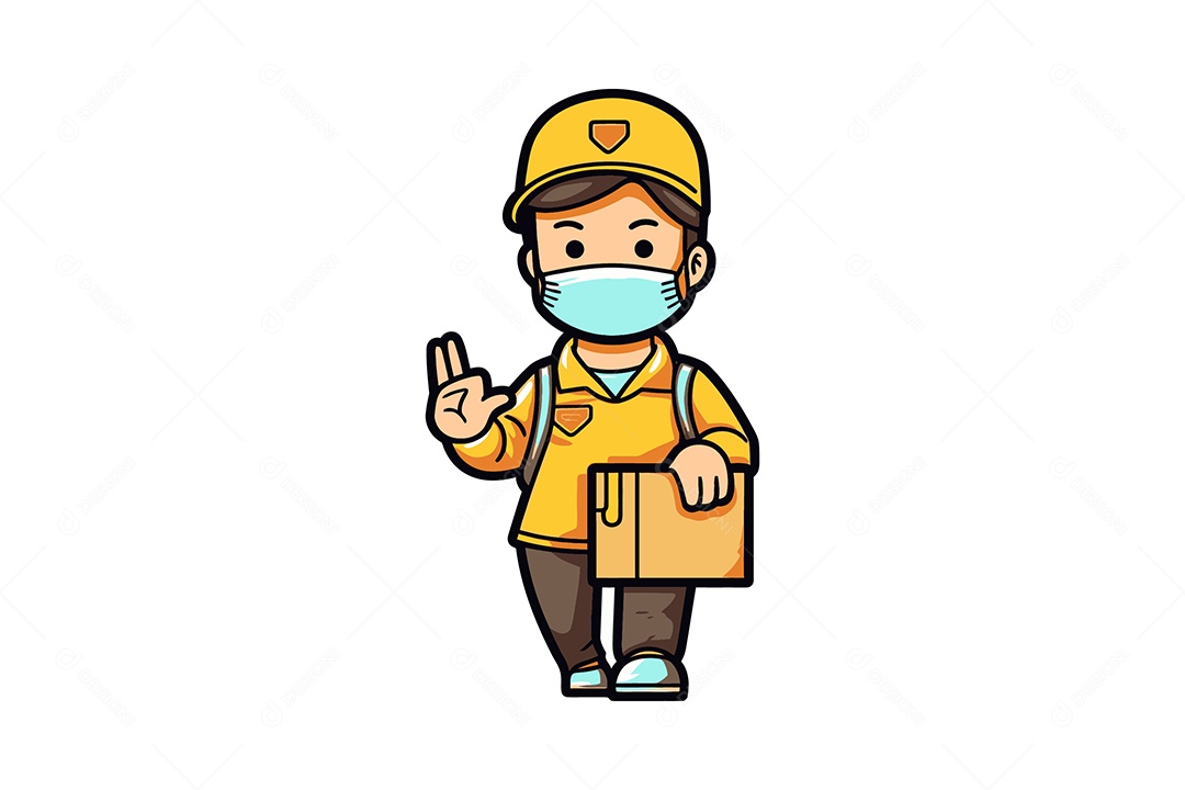 Entregador Usando Máscara Personagem Ilustração EPS + AI