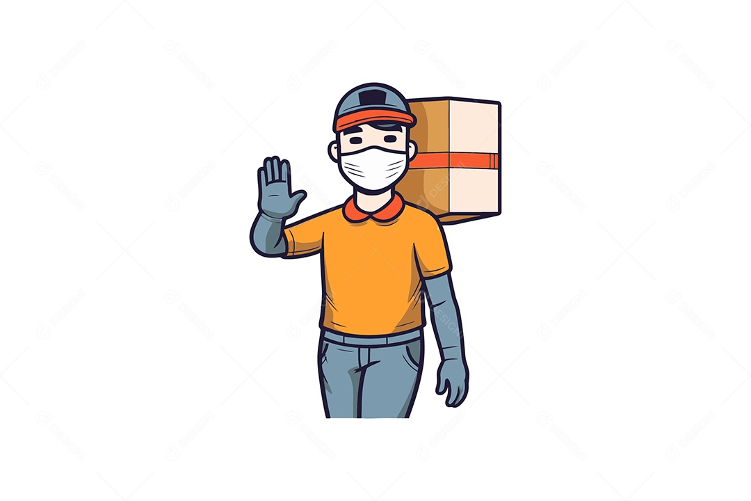 Entregador Usando Máscara Personagem Ilustração EPS + AI