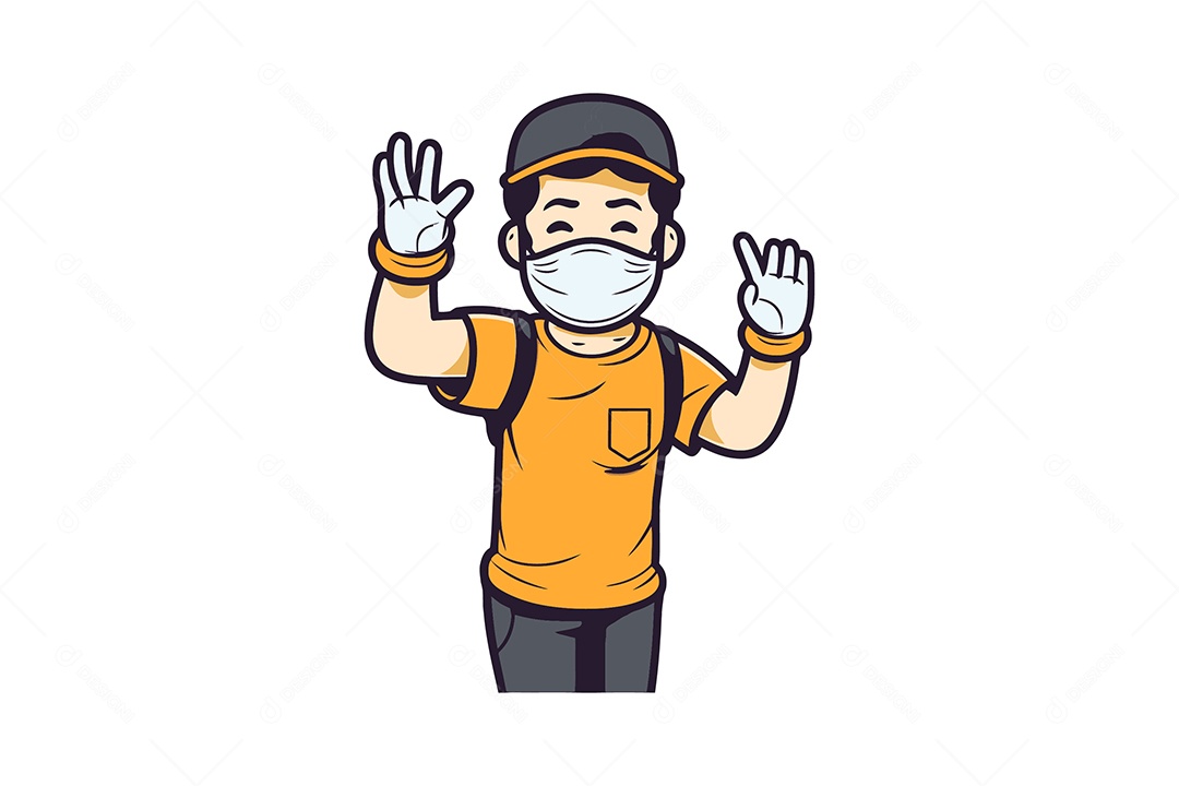 Entregador Usando Máscara Personagem Ilustração EPS + AI