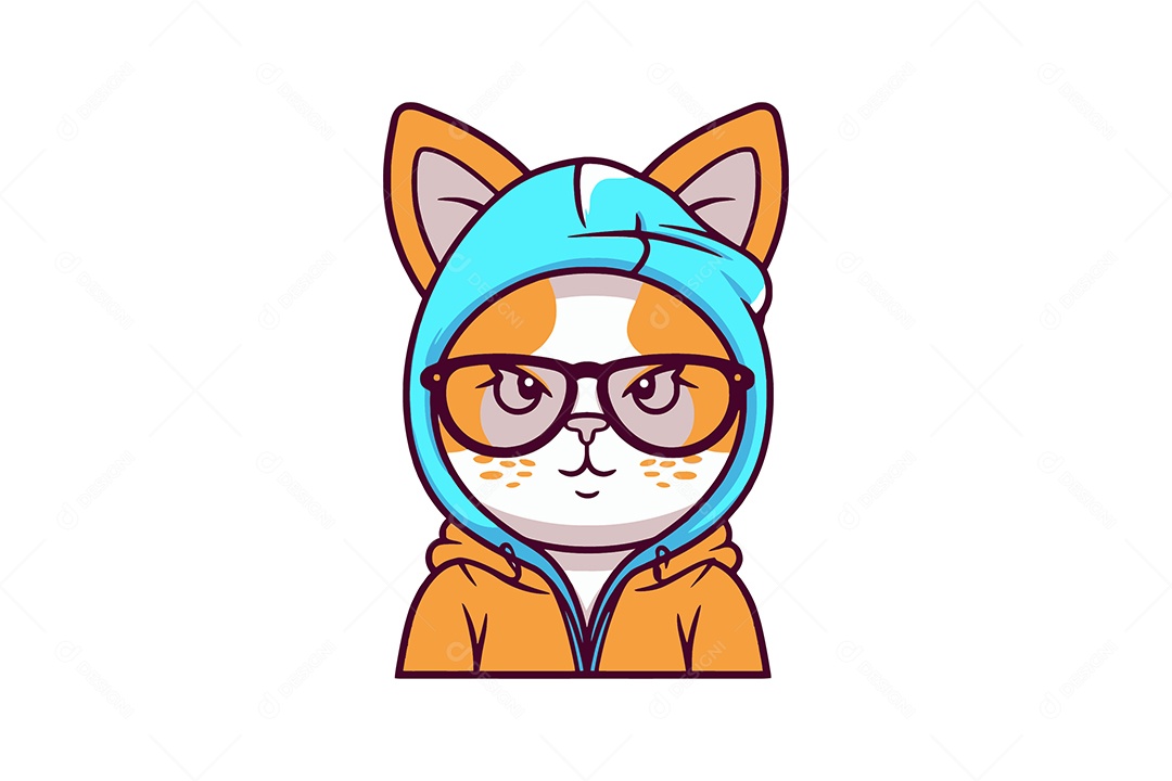 Gato de Óculos e Jaqueta Ilustração Vetor EPS + AI