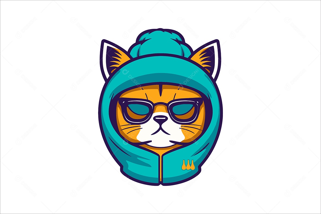 Gato de Óculos e Jaqueta Ilustração Vetor EPS + AI