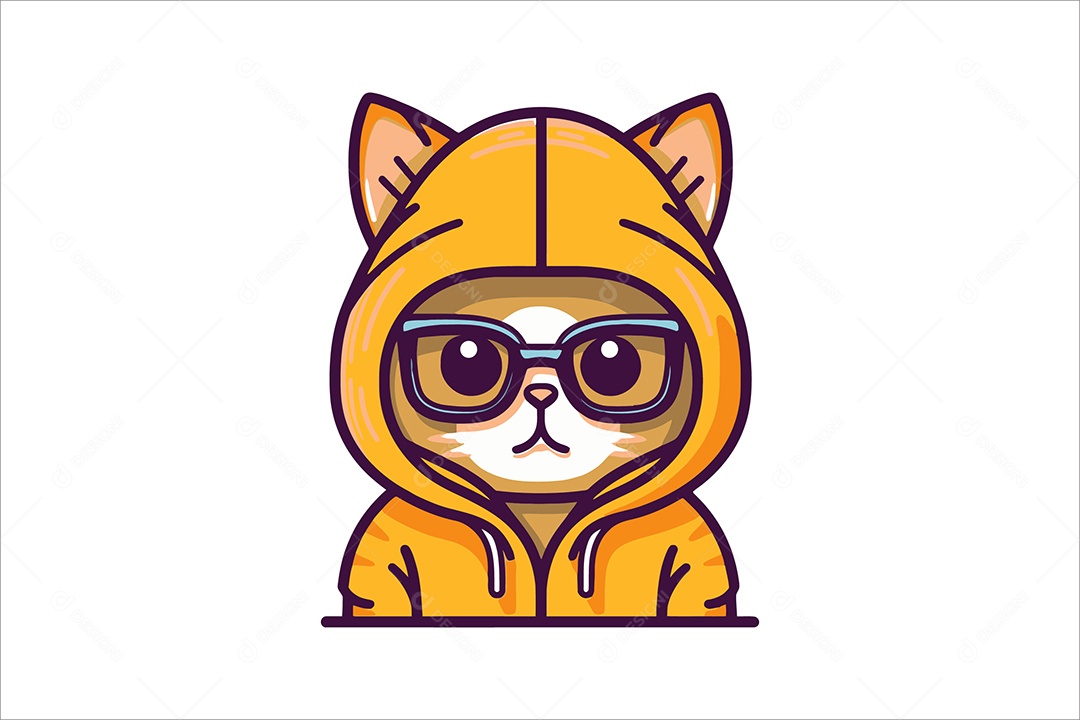 Gato de Óculos e Jaqueta Ilustração Vetor EPS + AI