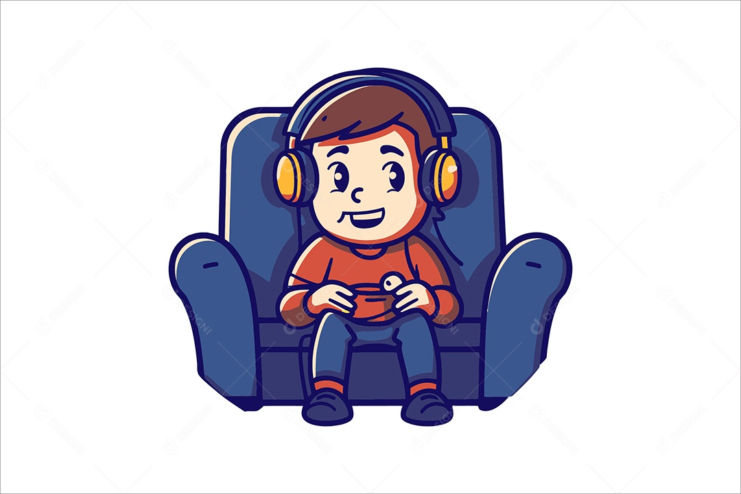 Garoto com Fones de Ouvido Ilustração Vetor EPS + AI