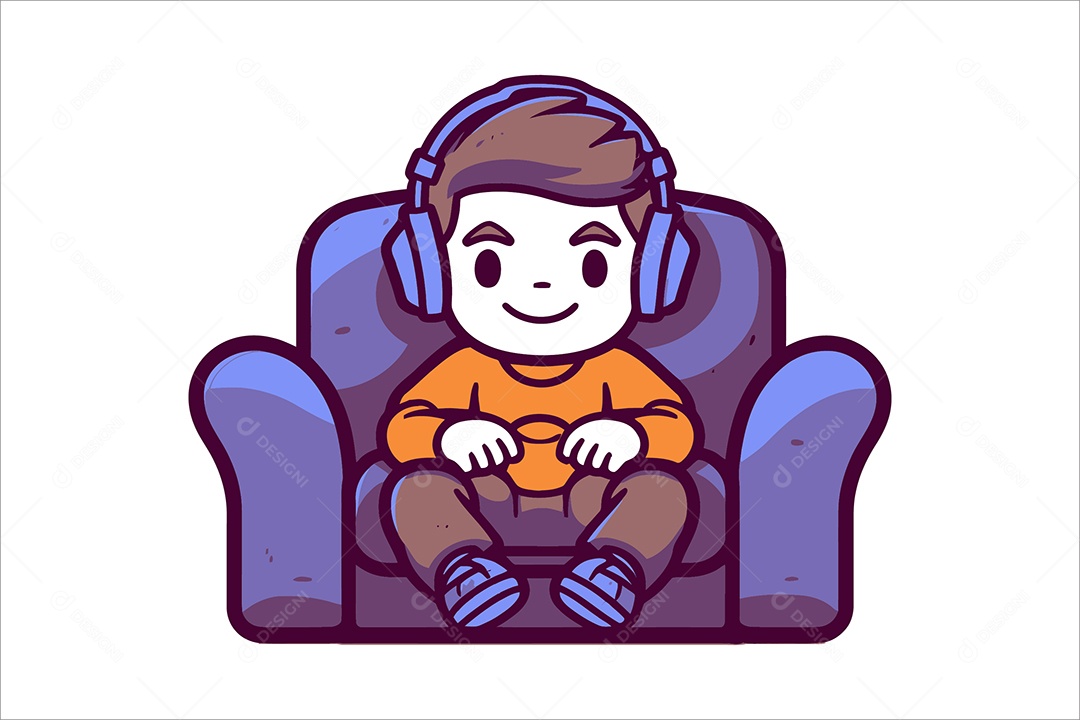 Garoto com Fones de Ouvido Ilustração Vetor EPS + AI