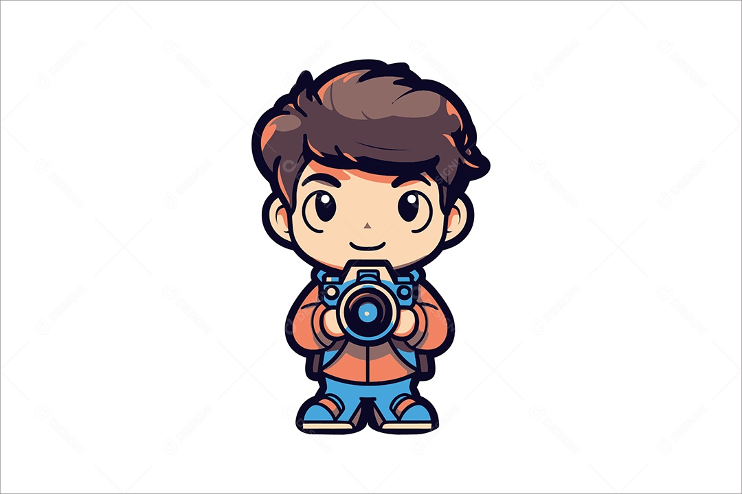 Garoto uma Câmera Ilustração Vetor EPS + AI