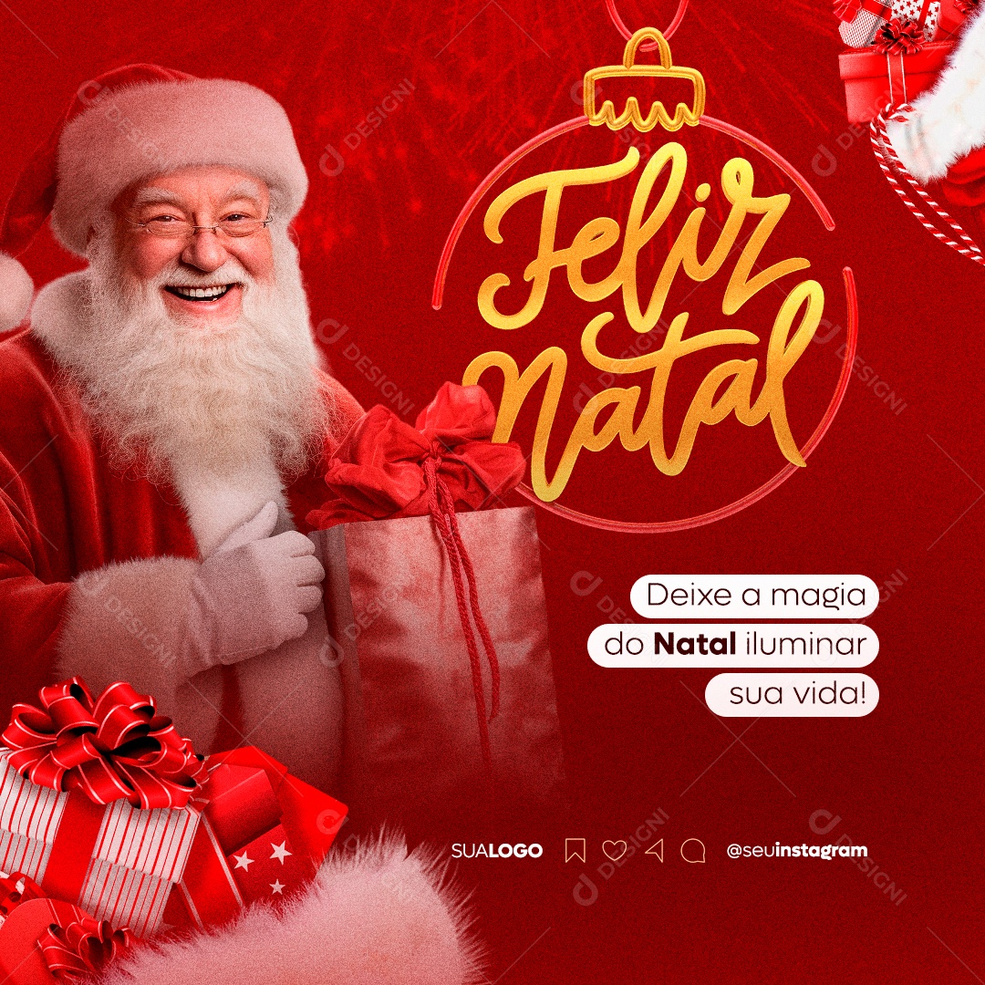 Deixe a Magia Do Natal Iluminar Sua Vida Feliz Natal Social Media PSD Editável