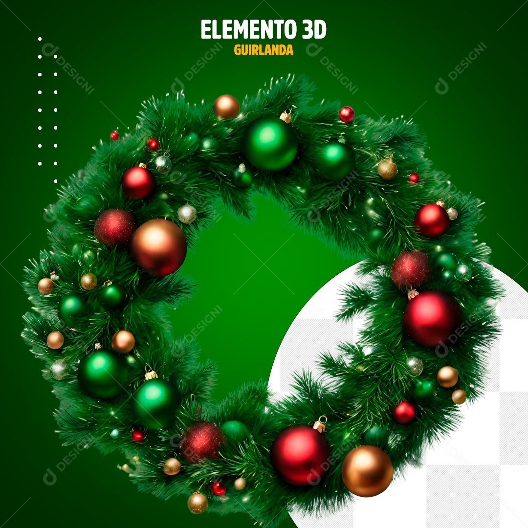 Elemento 3D Guirlanda Natal Para Composição PSD