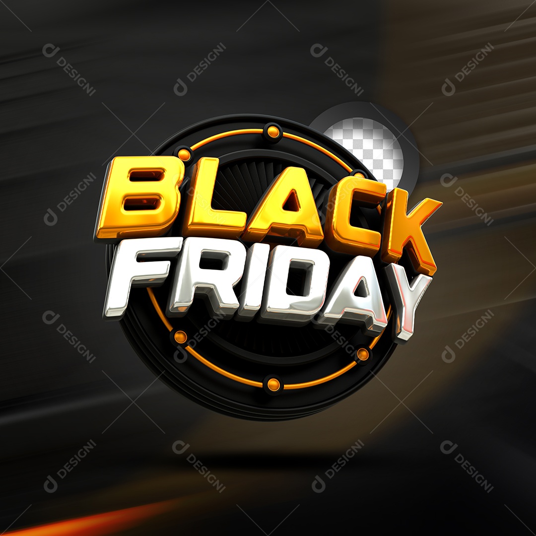 Black Friday Selo 3D Dourado Branco para Composição PSD