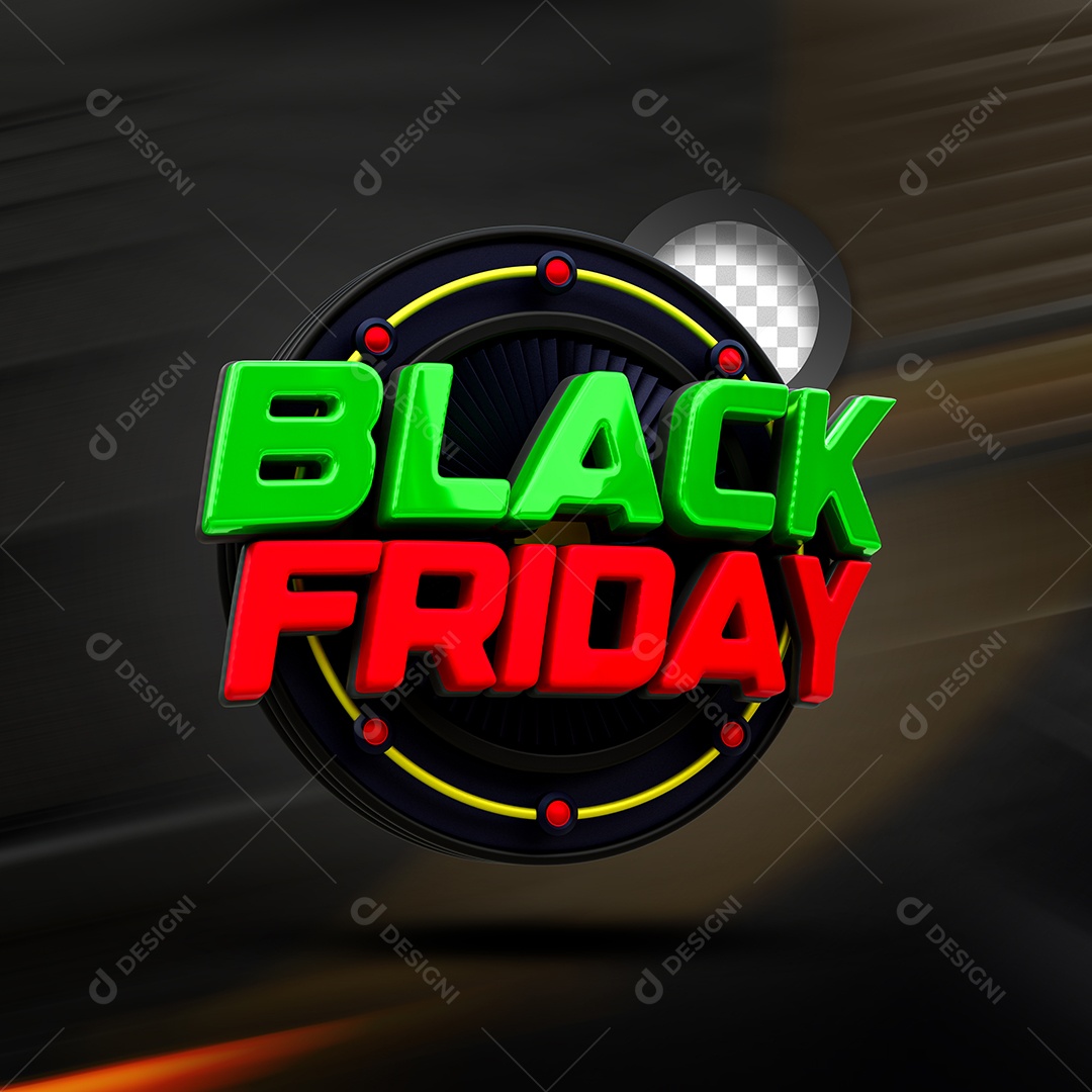 Black Friday Selo 3D Verde Vermelho para Composição PSD