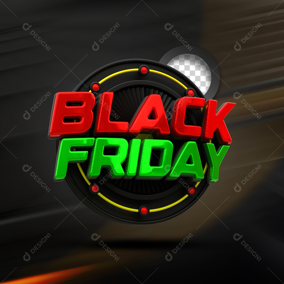 Black Friday Selo 3D Vermelho Verde para Composição PSD