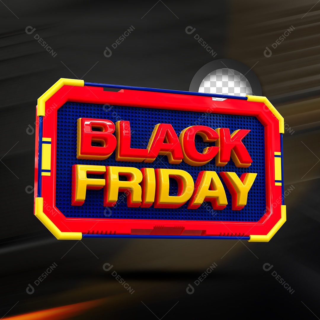Black Friday Selo 3D Azul Vermelho Dourado para Composição PSD