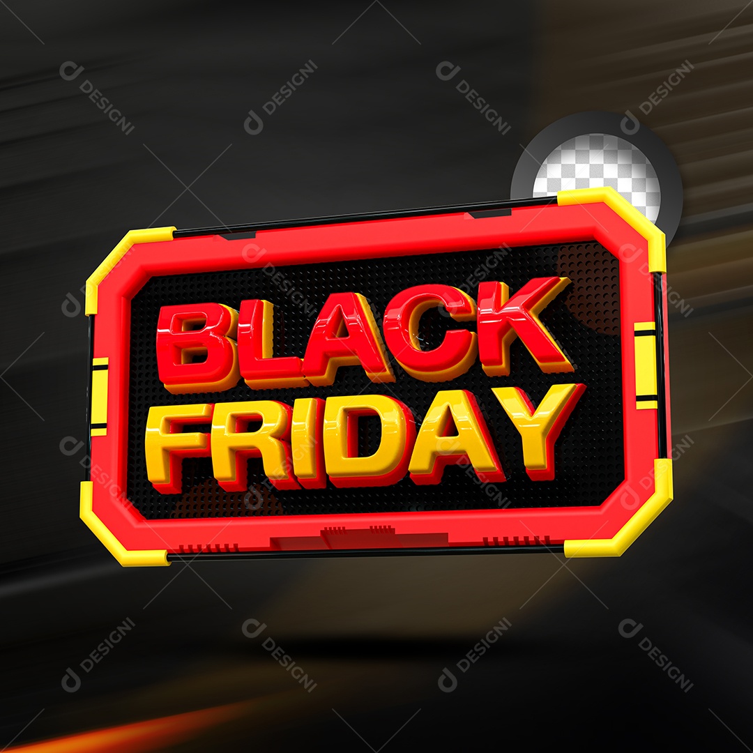 Black Friday Selo 3D Preto Vermelho Dourado para Composição PSD